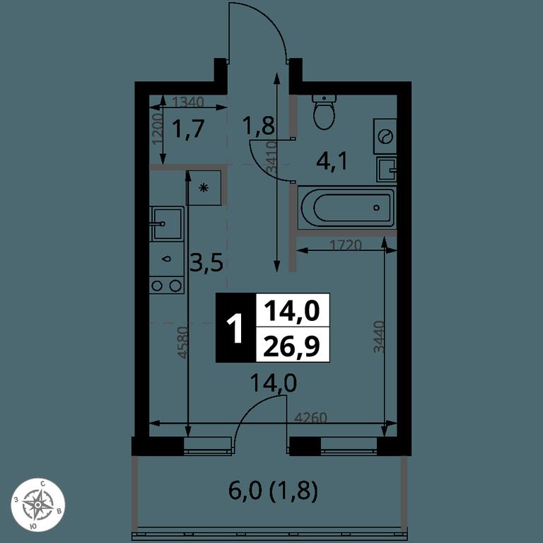 Apartment Sale, 26.9 sq. m. at 1 Yasenevskij, Kvartal № 24, Mosrentgen Settlement, Moscow, Russia #1