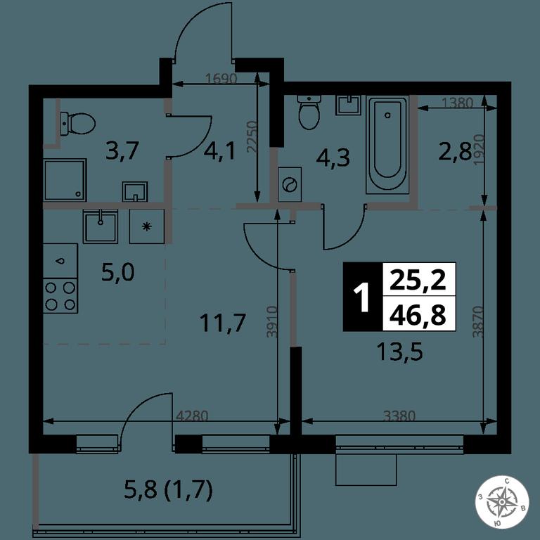2-BD Apartment Sale, 46.8 sq. m. at 1 Yasenevskij, Kvartal № 24, Mosrentgen Settlement, Moscow, Russia #1 2-BD Apartment Sale, 46.8 sq. m. at 1 Yasenevskij, Kvartal № 24, Mosrentgen Settlement, Moscow, Russia #1