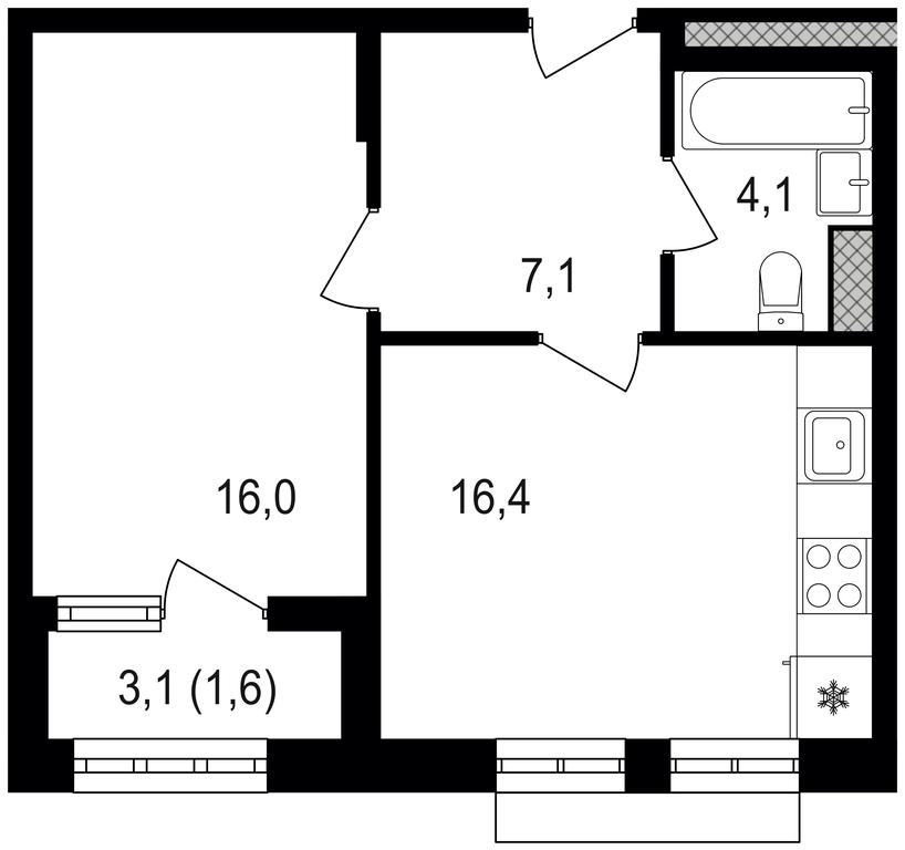 1-BD Apartment Sale, 45.7 sq. m. at Mikhalkovskiy, Mikhalkovskaya Street, 48, Moscow, Russia #1