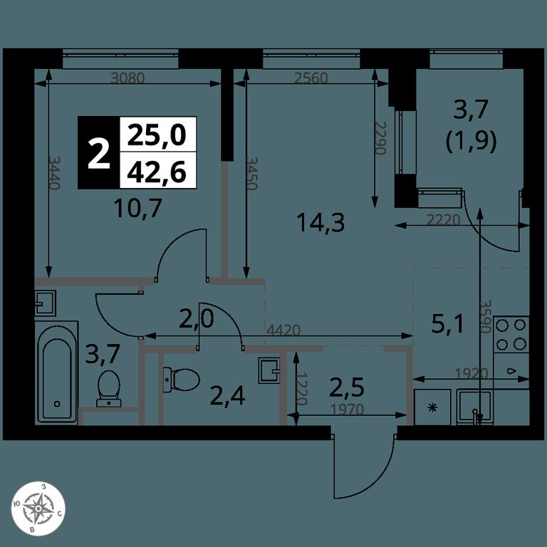 2-BD Apartment Sale, 42.6 sq. m. at 1 Yasenevskij, Kvartal № 24, Mosrentgen Settlement, Moscow, Russia #1