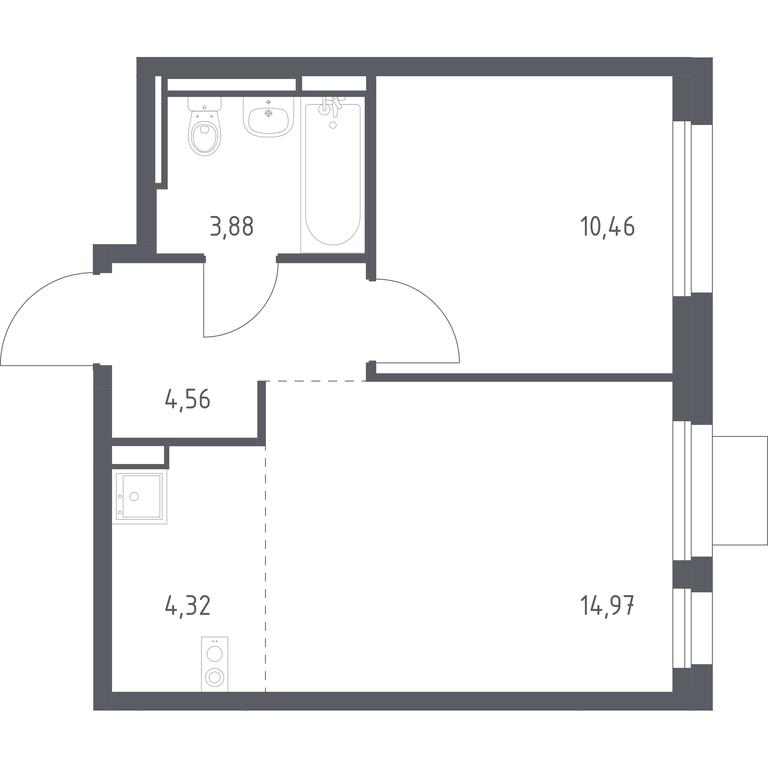 Apartment Sale, 38.19 sq. m. at Pribrezhnyi Park, Pribrezhniy Park Residential Complex, Village of Yam, Domodedovo City District, Moscow Region, Russia #1