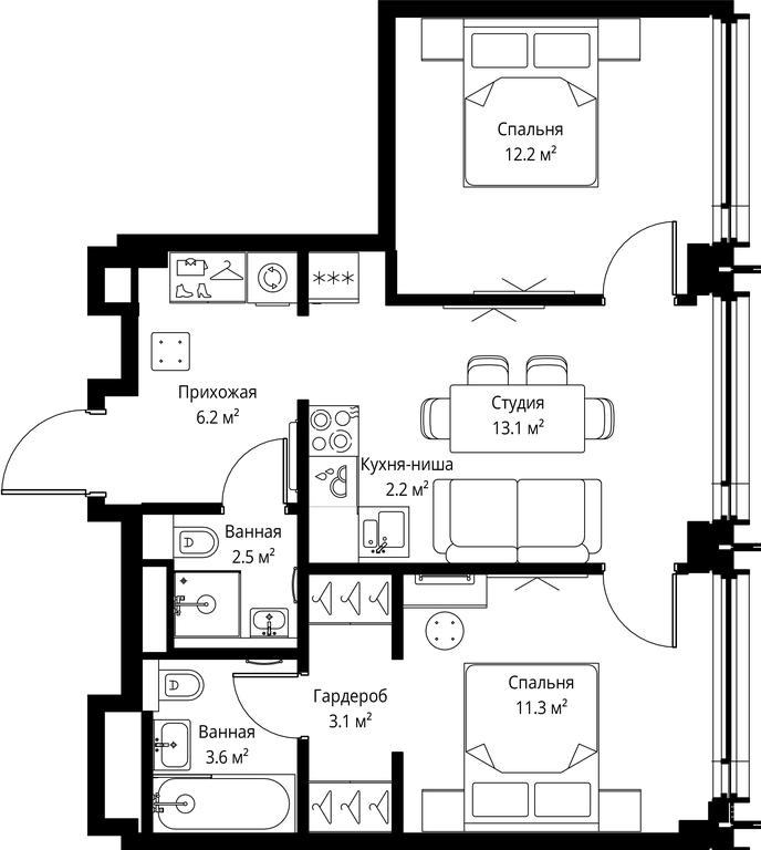 2-BD Apartment Sale, 54.2 sq. m. at Symphony 34, 2nd Khutorskaya Street, 38А, Moscow, Russia #2 2-BD Apartment Sale, 54.2 sq. m. at Symphony 34, 2nd Khutorskaya Street, 38А, Moscow, Russia #2