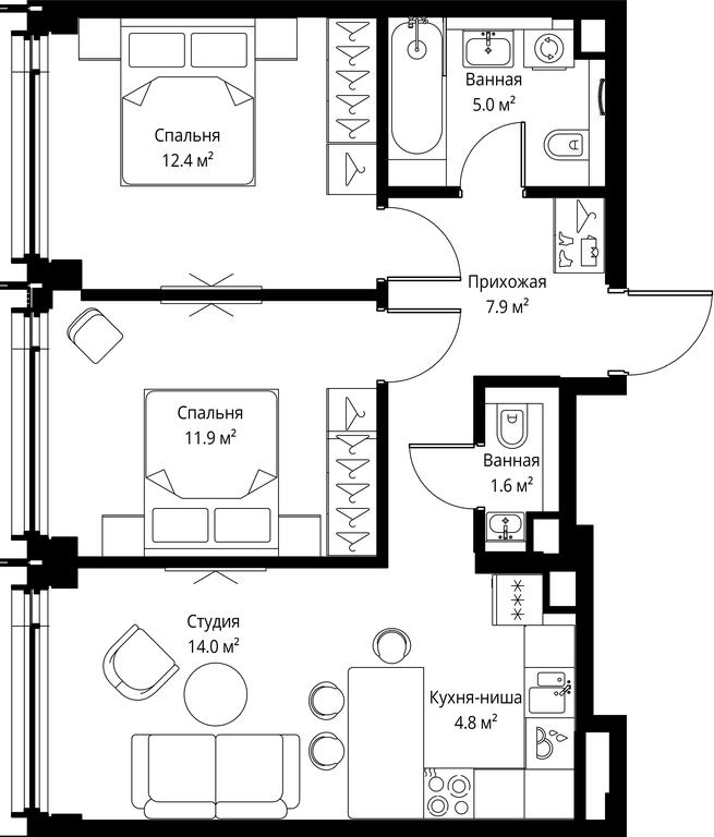 2-BD Apartment Sale, 57.6 sq. m. at Symphony 34, 2nd Khutorskaya Street, 38А, Moscow, Russia #2 2-BD Apartment Sale, 57.6 sq. m. at Symphony 34, 2nd Khutorskaya Street, 38А, Moscow, Russia #2
