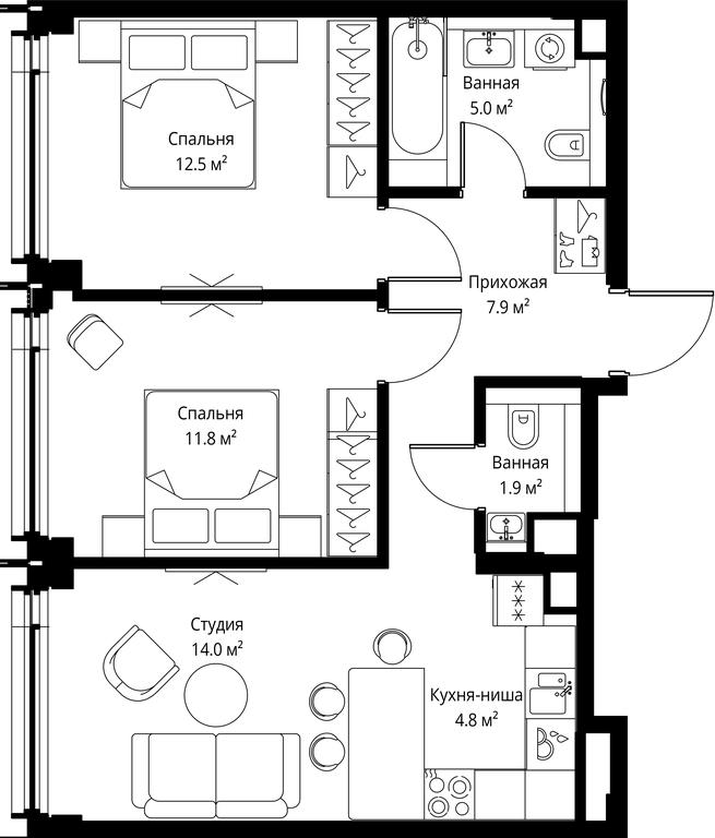 2-BD Apartment Sale, 57.9 sq. m. at Symphony 34, 2nd Khutorskaya Street, 38А, Moscow, Russia #2 2-BD Apartment Sale, 57.9 sq. m. at Symphony 34, 2nd Khutorskaya Street, 38А, Moscow, Russia #2
