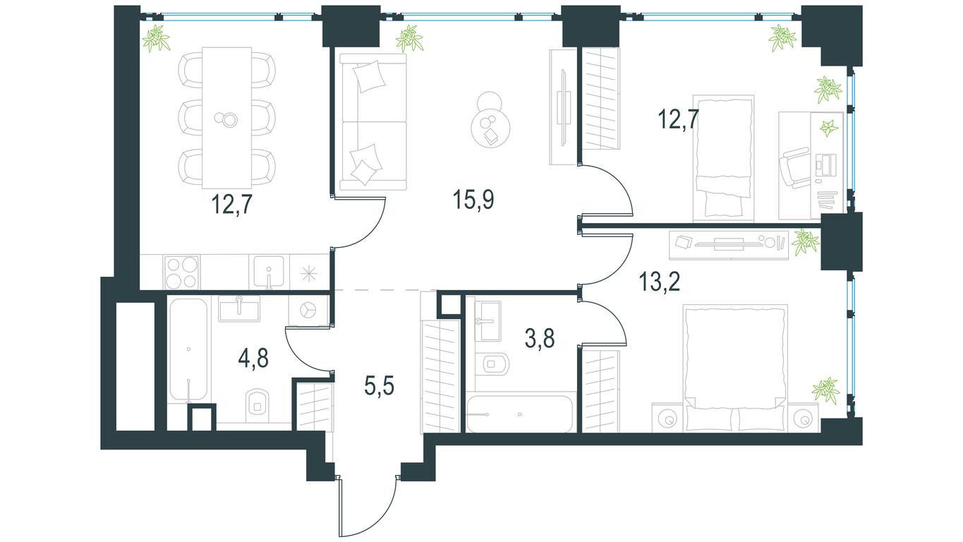 2-BD Apartment Sale, 68.6 sq. m. at Level Michurinskiy, Озёрная улица, вл1, Москва, Россия #1