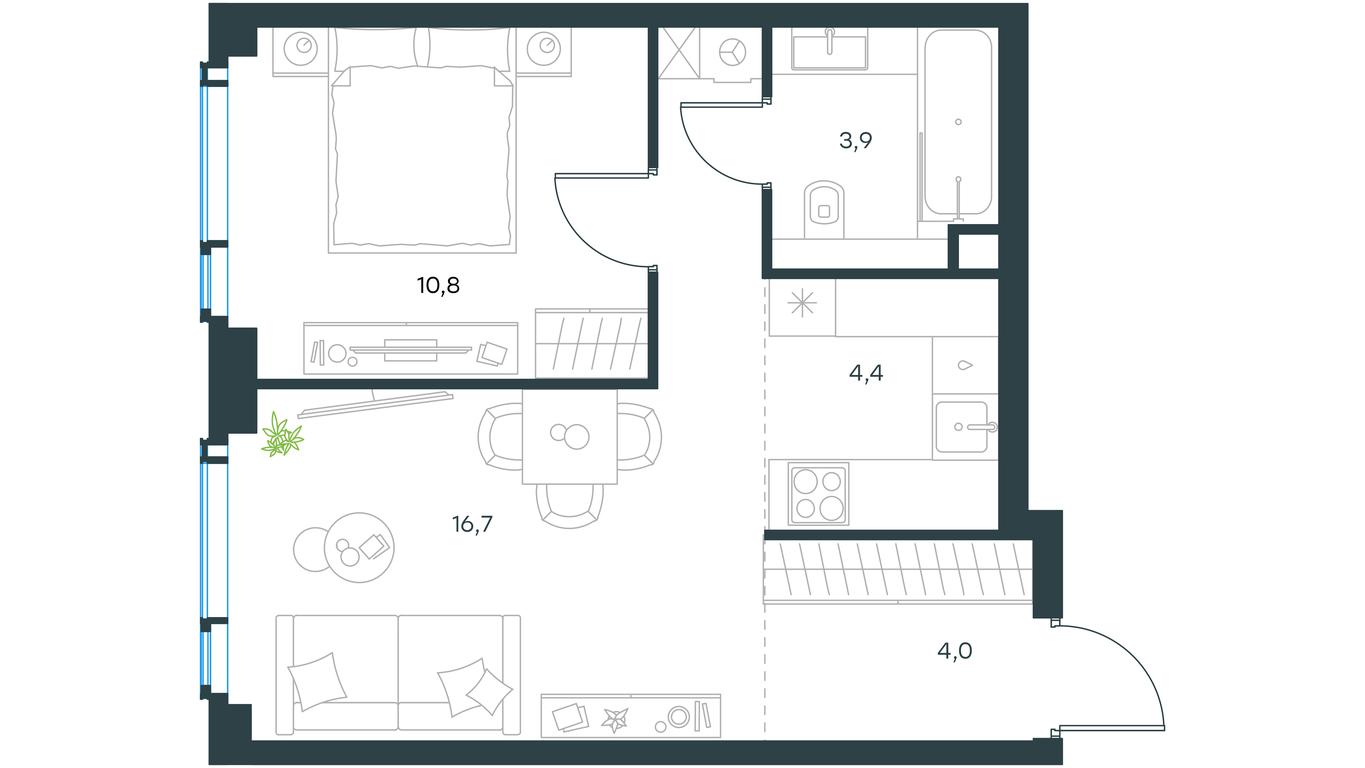 1-BD Apartment Sale, 39.8 sq. m. at Level Michurinskiy, Озёрная улица, вл1, Москва, Россия #2 1-BD Apartment Sale, 39.8 sq. m. at Level Michurinskiy, Озёрная улица, вл1, Москва, Россия #2