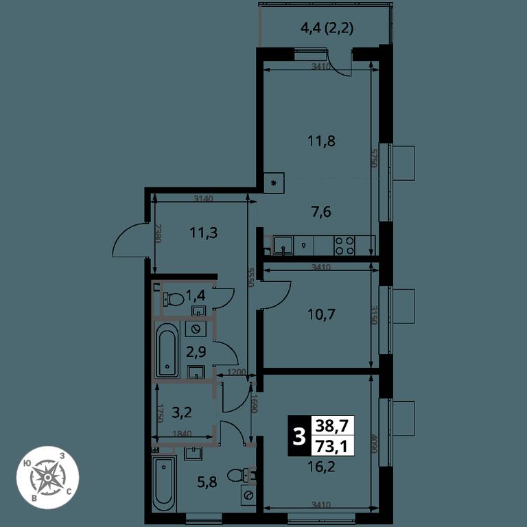 3-BD Apartment Sale, 73.1 sq. m. at Pervy Donskoj, zhiloy mikrorayon Sapronovo, derevnya Sapronovo, Leninskiy City District, Moscow Region, Russia #2 3-BD Apartment Sale, 73.1 sq. m. at Pervy Donskoj, zhiloy mikrorayon Sapronovo, derevnya Sapronovo, Leninskiy City District, Moscow Region, Russia #2