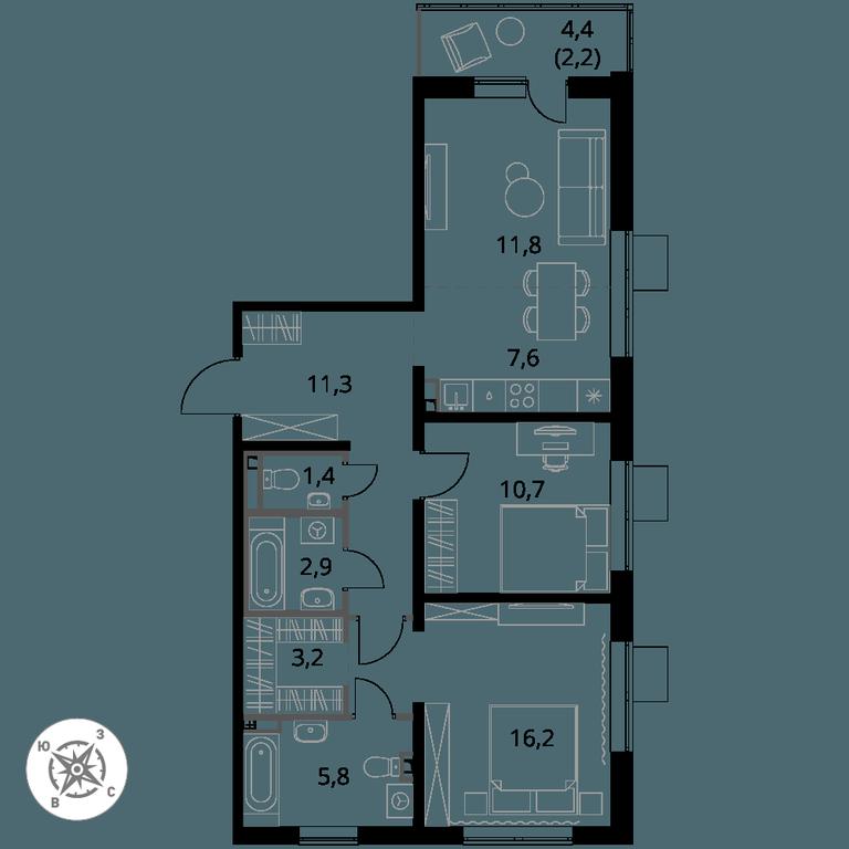 3-BD Apartment Sale, 73.1 sq. m. at Pervy Donskoj, zhiloy mikrorayon Sapronovo, derevnya Sapronovo, Leninskiy City District, Moscow Region, Russia #1 3-BD Apartment Sale, 73.1 sq. m. at Pervy Donskoj, zhiloy mikrorayon Sapronovo, derevnya Sapronovo, Leninskiy City District, Moscow Region, Russia #1