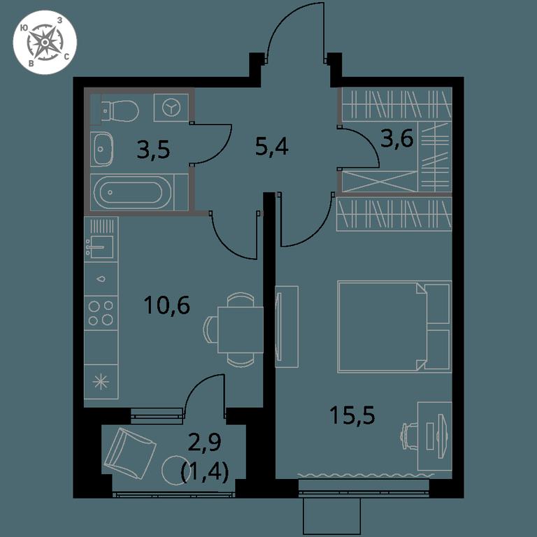 1-BD Apartment Sale, 40 sq. m. at Pervy Donskoj, zhiloy mikrorayon Sapronovo, derevnya Sapronovo, Leninskiy City District, Moscow Region, Russia #1