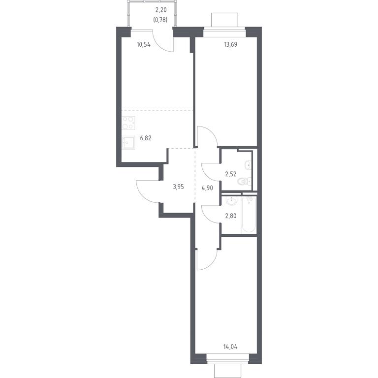 1-BD Apartment Sale, 60.04 sq. m. at Bogdanovskiy Les, derevnya Bogdanikha, Leninskiy City District, Moscow Region, Russia #1