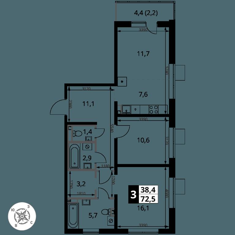 3-BD Apartment Sale, 72.5平方米 at Pervy Donskoj, zhiloy mikrorayon Sapronovo, derevnya Sapronovo, Leninskiy City District, Moscow Region, Russia #2 3-BD Apartment Sale, 72.5平方米 at Pervy Donskoj, zhiloy mikrorayon Sapronovo, derevnya Sapronovo, Leninskiy City District, Moscow Region, Russia #2