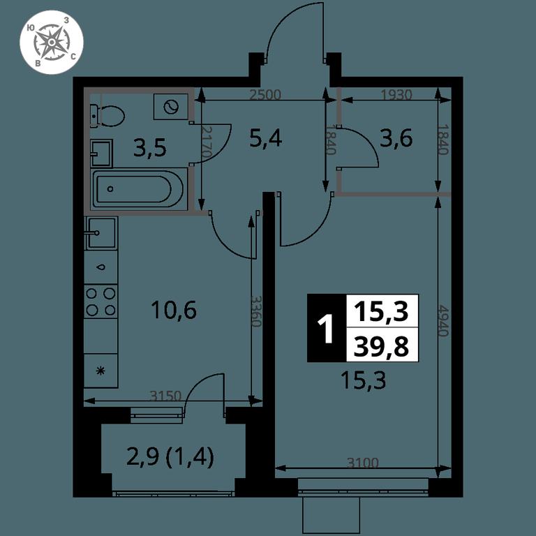 1-BD Apartment Sale, 39.8 sq. m. at Pervy Donskoj, zhiloy mikrorayon Sapronovo, derevnya Sapronovo, Leninskiy City District, Moscow Region, Russia #2