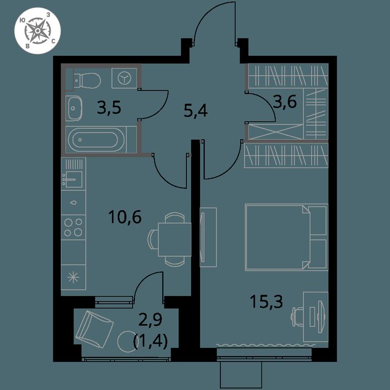 1-BD Apartment Sale, 39.8 sq. m. at Pervy Donskoj, zhiloy mikrorayon Sapronovo, derevnya Sapronovo, Leninskiy City District, Moscow Region, Russia #1