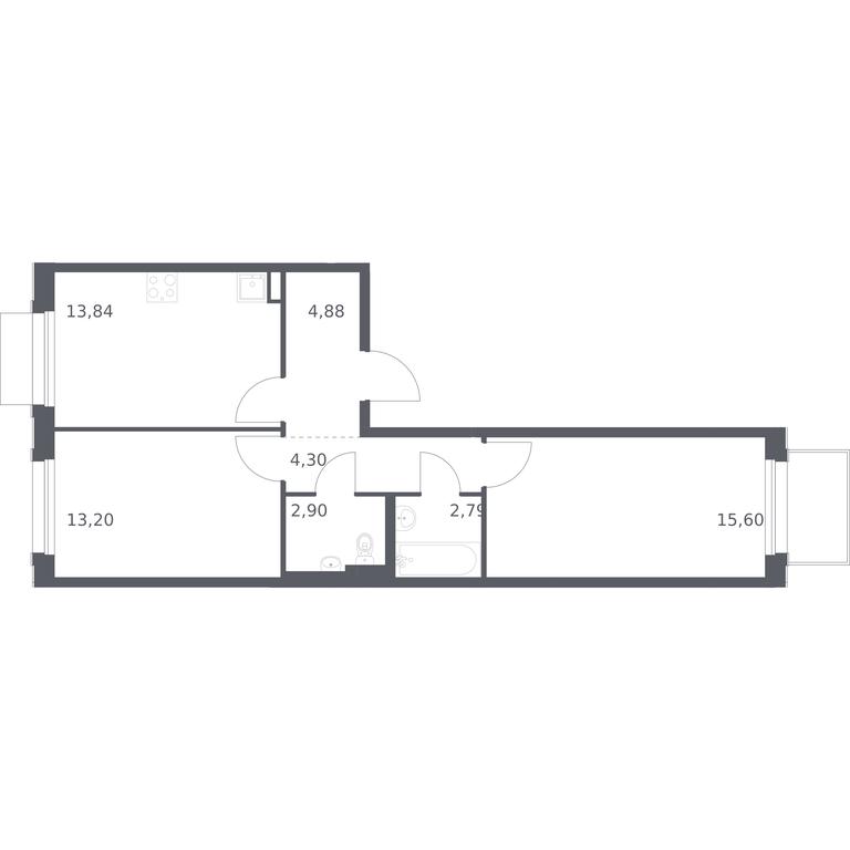 1-BD Apartment Sale, 57.51平方米 at Novoe Vnukovo, kvartal № 38, Kokoshkino Settlement, Moscow, Russia #1