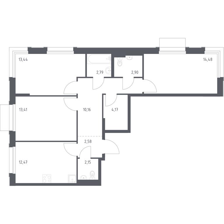 2-BD Apartment Sale, 78.55平方米 at Novoe Vnukovo, kvartal № 38, Kokoshkino Settlement, Moscow, Russia #1