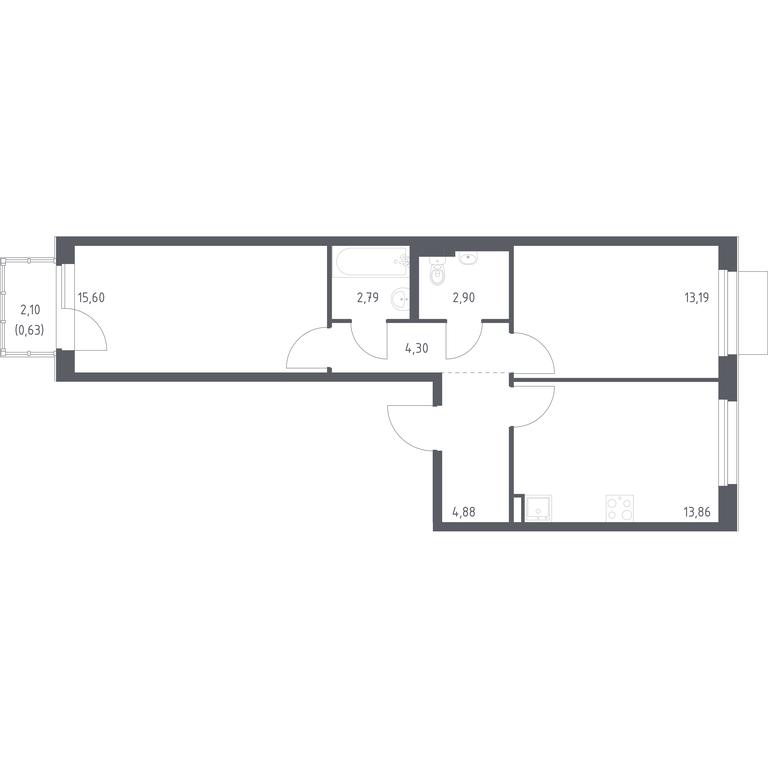 1-BD Apartment Sale, 58.15平方米 at Novoe Vnukovo, kvartal № 38, Kokoshkino Settlement, Moscow, Russia #1