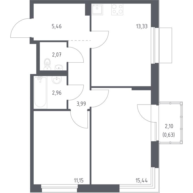 1-BD Apartment Sale, 55.03平方米 at Novoe Vnukovo, kvartal № 38, Kokoshkino Settlement, Moscow, Russia #1 1-BD Apartment Sale, 55.03平方米 at Novoe Vnukovo, kvartal № 38, Kokoshkino Settlement, Moscow, Russia #1