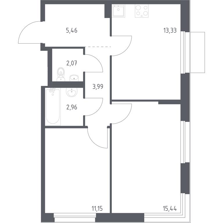 1-BD Apartment Sale, 54.4平方米 at Novoe Vnukovo, kvartal № 38, Kokoshkino Settlement, Moscow, Russia #1