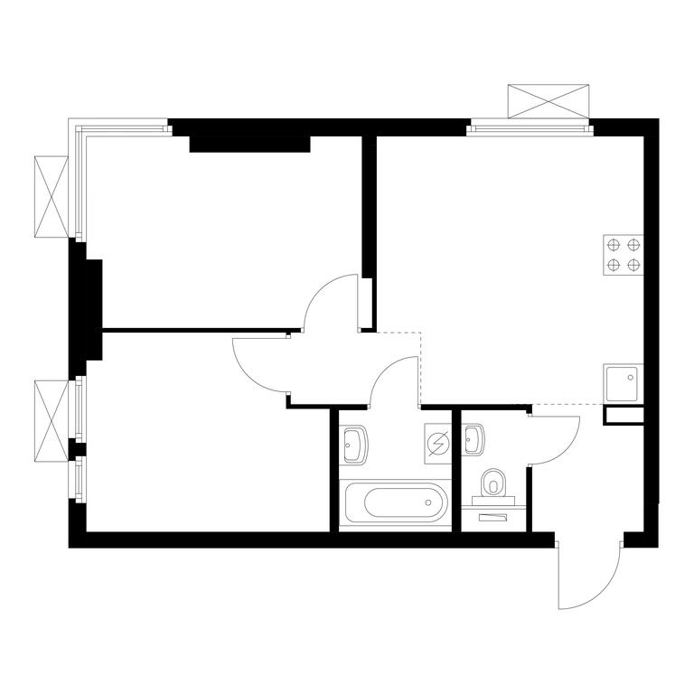 2-BD Apartment Sale, 45.3平方米 at Vtoroy Nagatinskiy, 2nd Nagatinsky Drive, 2к1, Moscow, Russia #1
