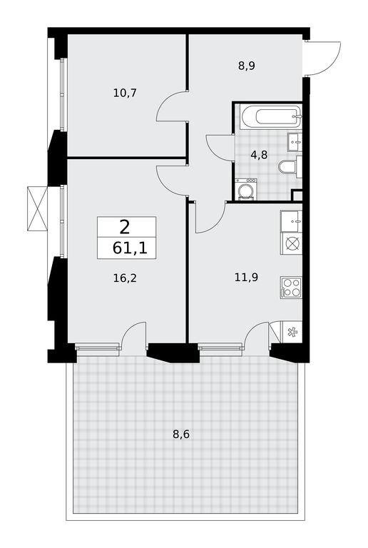 1-BD Apartment Sale, 61.1平方米 at Buninskie Kvartaly, Akademika Semyonova Street, 22, Moscow, Russia #1