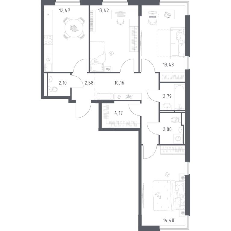 2-BD Apartment Sale, 78.53平方米 at Mytishchi Park, Silikatnaya ulitsa, 41к3, Mytischi, Moscow Region, Russia #2 2-BD Apartment Sale, 78.53平方米 at Mytishchi Park, Silikatnaya ulitsa, 41к3, Mytischi, Moscow Region, Russia #2