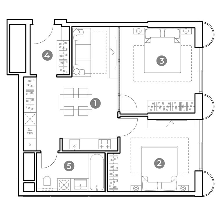 2-BD Apartment Sale, 58.9平方米 at Nametkin Tower, Namyotkina Street, 10А, Moscow, Russia #2