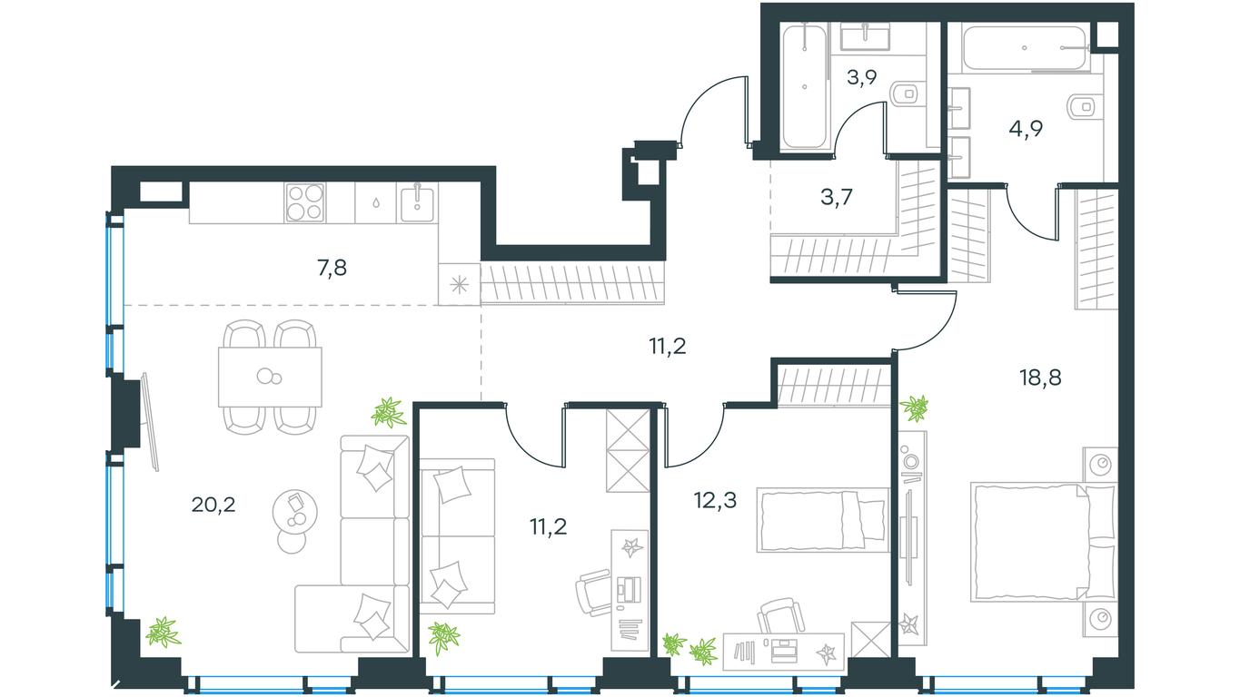 Продажа 3-комн. квартиры, 94 м² в ЖК «Левел Мичуринский (Level Мичуринский)», Озёрная улица, вл1, Москва, Россия #1