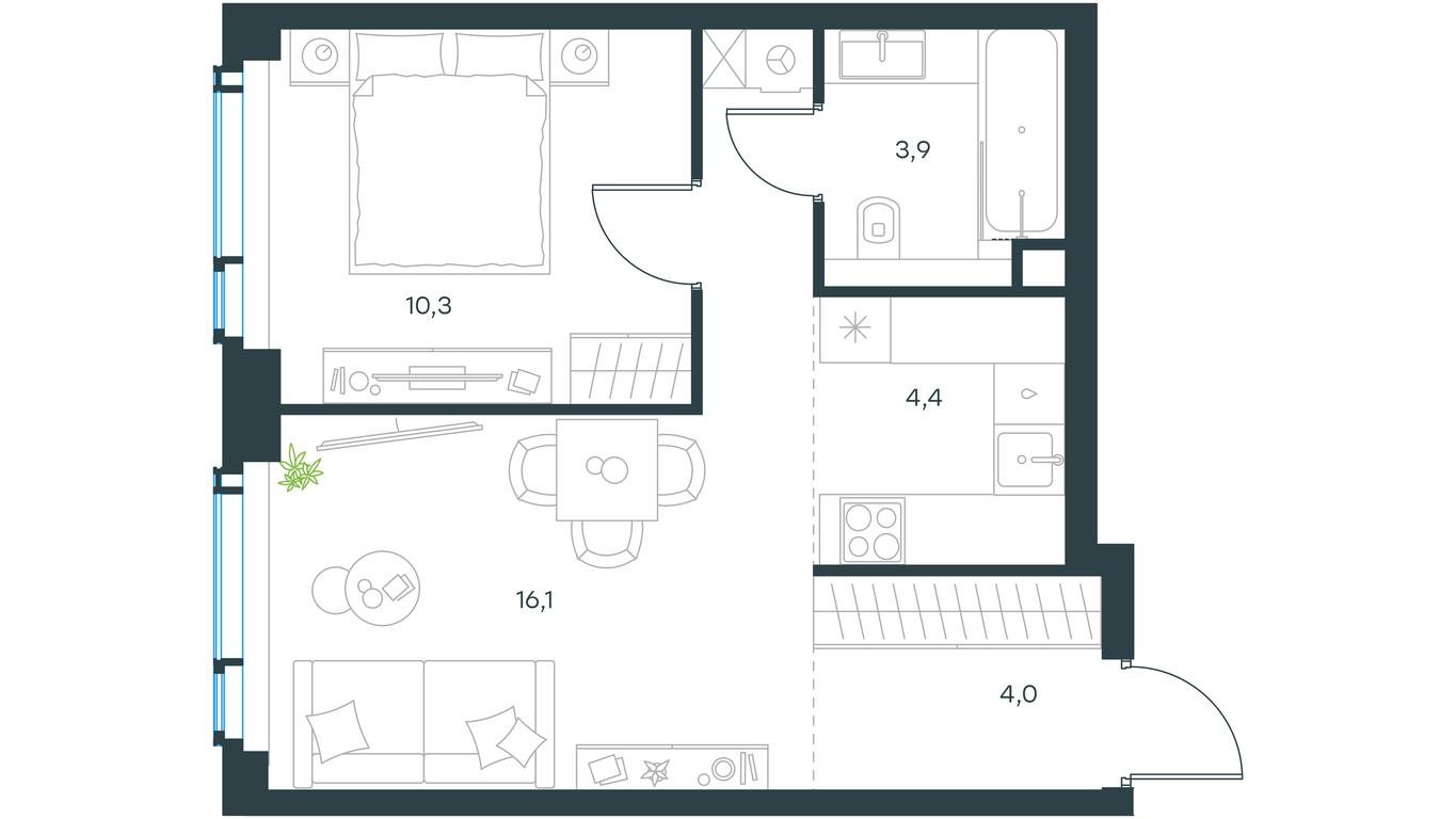1-BD Apartment Sale, 38.7 sq. m. at Level Michurinskiy, Озёрная улица, вл1, Москва, Россия #1 1-BD Apartment Sale, 38.7 sq. m. at Level Michurinskiy, Озёрная улица, вл1, Москва, Россия #1