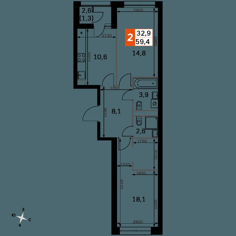 2-BD Apartment Sale, 59.2 sq. m. at Sky Garden, Stroitelny Drive, 9с6, Moscow, Russia #1 2-BD Apartment Sale, 59.2 sq. m. at Sky Garden, Stroitelny Drive, 9с6, Moscow, Russia #1