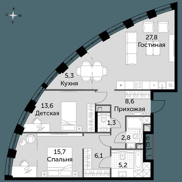 3-BD Apartment Sale, 86.1 sq. m. at Sydney City, Shenogina Street, 2, Moscow, Russia #1