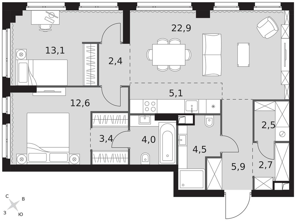 3-BD Apartment Sale, 79.1平方米 at Sydney City, Shenogina Street, 2, Moscow, Russia #1