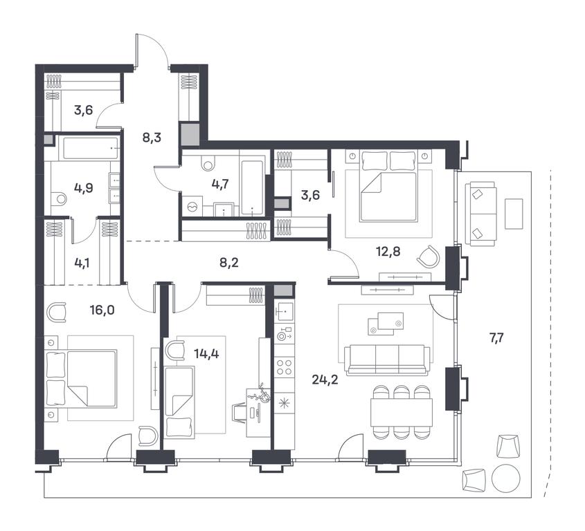 3-BD Apartment Sale, 112.5 sq. m. at Portland, Yuzhnoportovaya Street, 42с5, Moscow, Russia #2