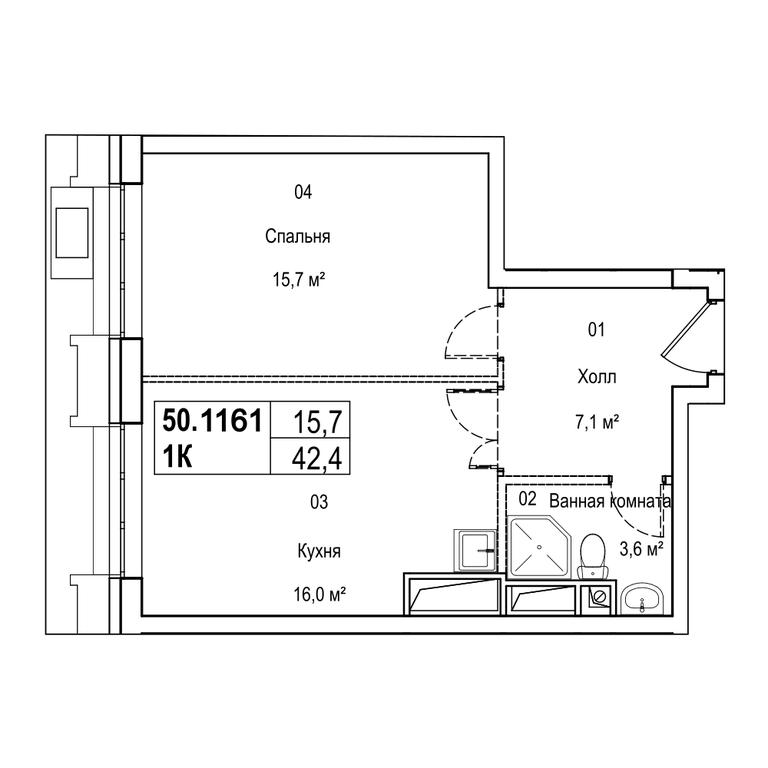 1-BD Apartment Sale, 46.9平方米 at Silver, Serebryakova Drive, 11к1, Moscow, Russia #1
