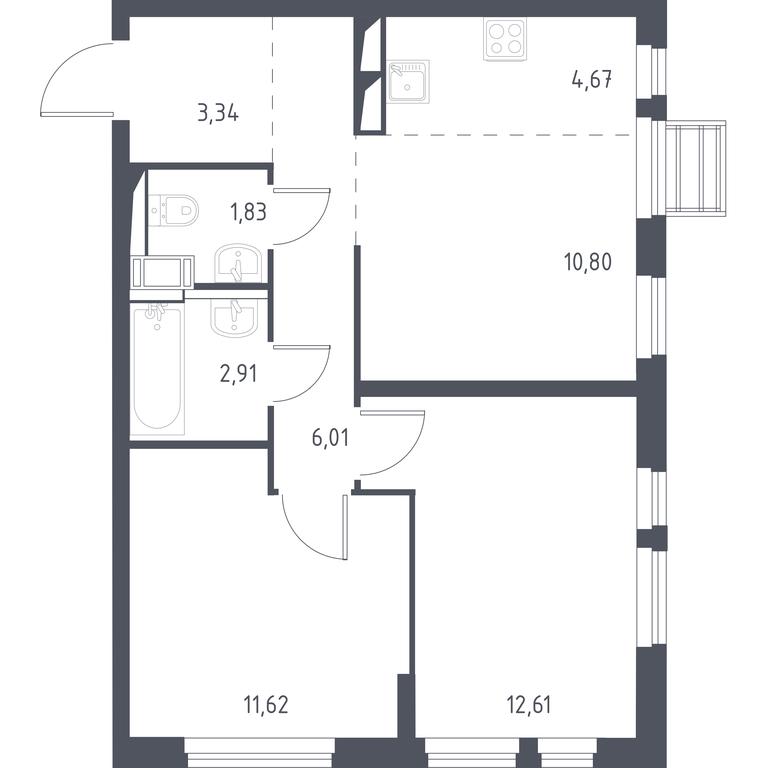 2-BD Apartment Sale, 53.79 sq. m. at Gorki Park, Shkolnaya ulitsa, 2, derevnya Korobovo, Leninskiy City District, Moscow Region, Russia #1