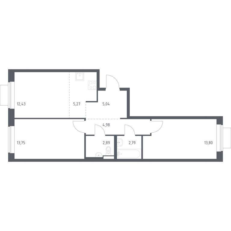 1-BD Apartment Sale, 60.95平方米 at Novoe Vidnoe, Kalinovka Village, Leninskiy City District, Moscow Region, Russia #1