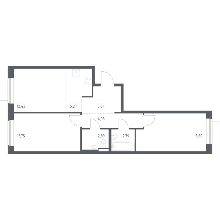 1-BD Apartment Sale, 60.95 sq. m. at Novoe Vidnoe, Kalinovka Village, Leninskiy City District, Moscow Region, Russia #1