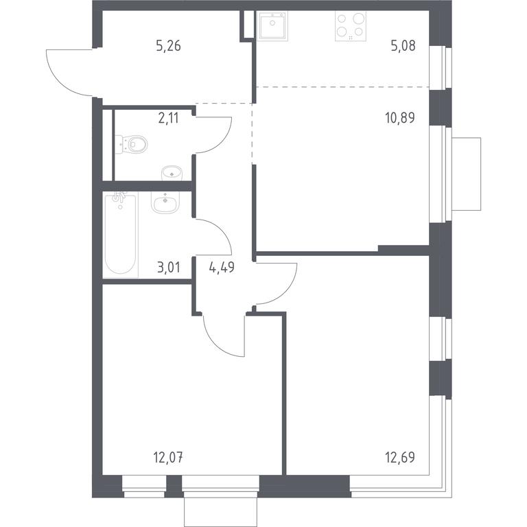 1-BD Apartment Sale, 55.6 sq. m. at Novoe Vidnoe, Kalinovka Village, Leninskiy City District, Moscow Region, Russia #1