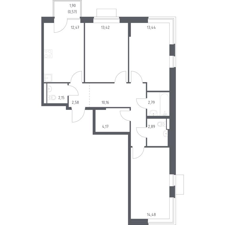 2-BD Apartment Sale, 79.12 sq. m. at Novoe Vidnoe, Kalinovka Village, Leninskiy City District, Moscow Region, Russia #1