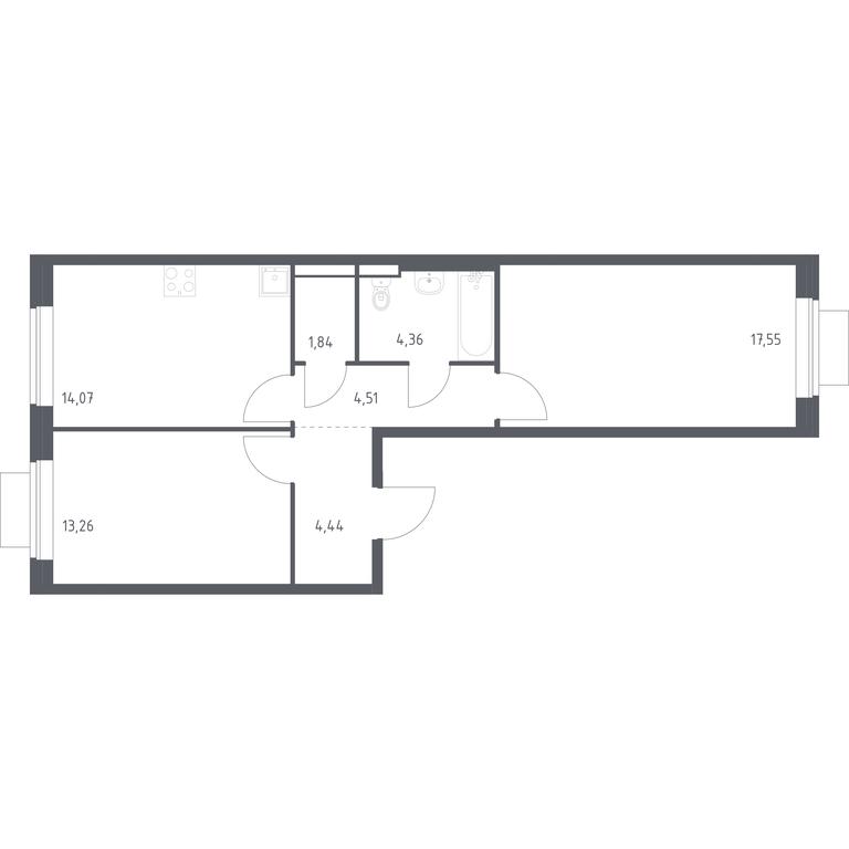 1-BD Apartment Sale, 60.03 sq. m. at Novoe Vidnoe, Kalinovka Village, Leninskiy City District, Moscow Region, Russia #1