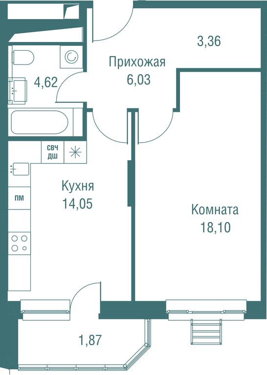 1-BD Apartment Sale, 48.03平方米 at Odinburg, Severnaya Street, 11, Odintsovo, Moscow Region, Russia #1