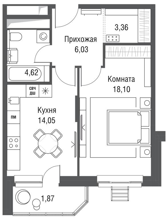 1-BD Apartment Sale, 48.03平方米 at Odinburg, Severnaya Street, 11, Odintsovo, Moscow Region, Russia #2