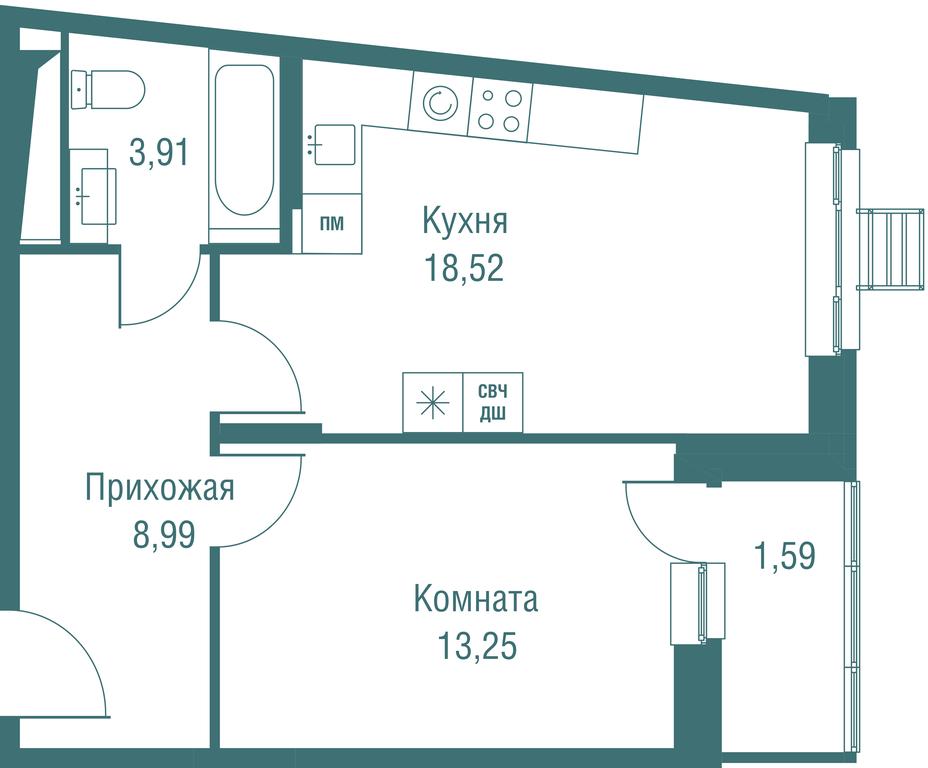 1-BD Apartment Sale, 46.26平方米 at Odinburg, Severnaya Street, 11, Odintsovo, Moscow Region, Russia #1