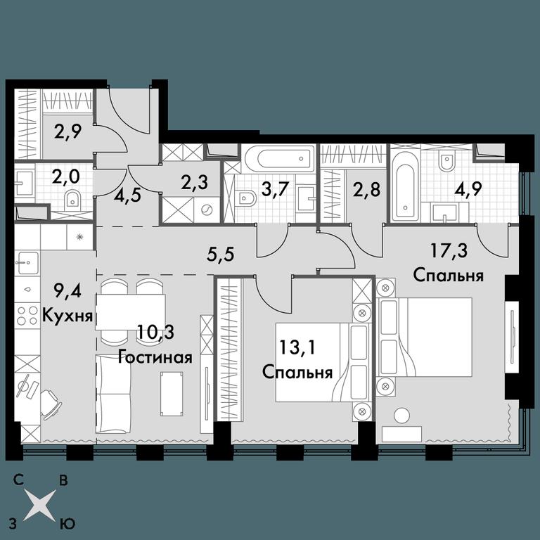 2-BD Apartment Sale, 78.7 sq. m. at Sydney City, Shenogina Street, 2, Moscow, Russia #1