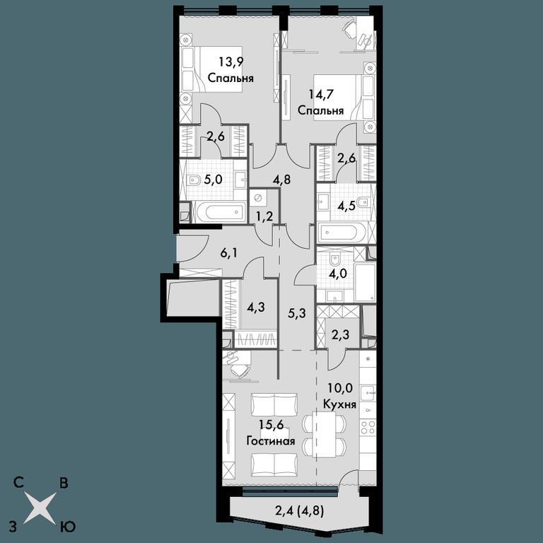 3-BD Apartment Sale, 99.3 sq. m. at Sydney City, Shenogina Street, 2, Moscow, Russia #1
