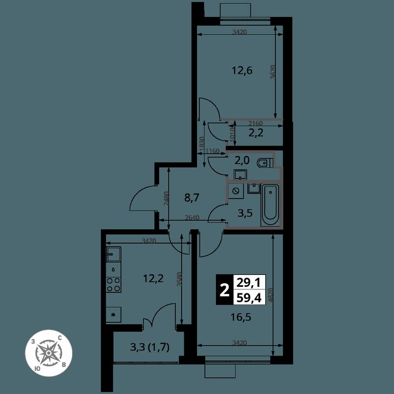 2-BD Apartment Sale, 59.4平方米 at Yzhnaya Bitsa, Yuzhnaya Bitsa Residential Complex, posyolok Bittsa, Leninskiy City District, Moscow Region, Russia #1 2-BD Apartment Sale, 59.4平方米 at Yzhnaya Bitsa, Yuzhnaya Bitsa Residential Complex, posyolok Bittsa, Leninskiy City District, Moscow Region, Russia #1