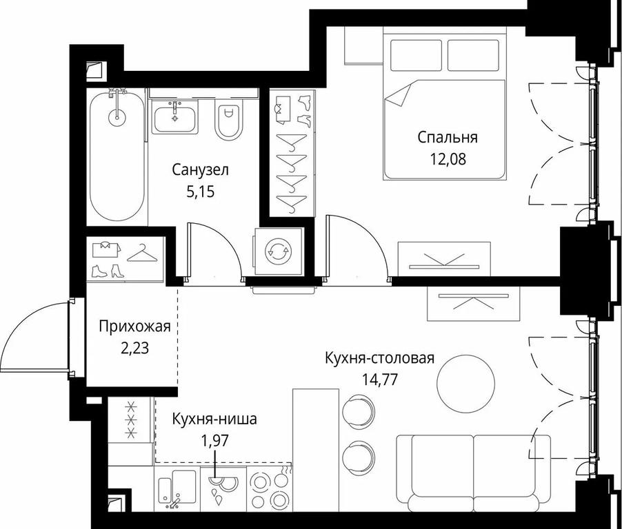 1-BD Apartment Sale, 36.2平方米 at City Bay, Volokolamskoye Highway, 95с3, Moscow, Russia #1