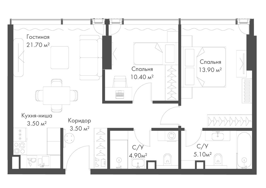 2-BD Apartment Sale, 63 sq. m. at Slava, Leningradskiy Avenue, 8с10, Moscow, Russia #2