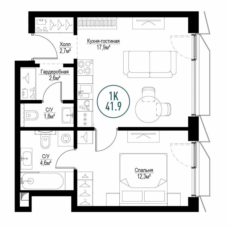 1-BD Apartment Sale, 41.6平方米 at Metropoliya, Volgogradsky Avenue, 32/3к1, Moscow, Russia #1