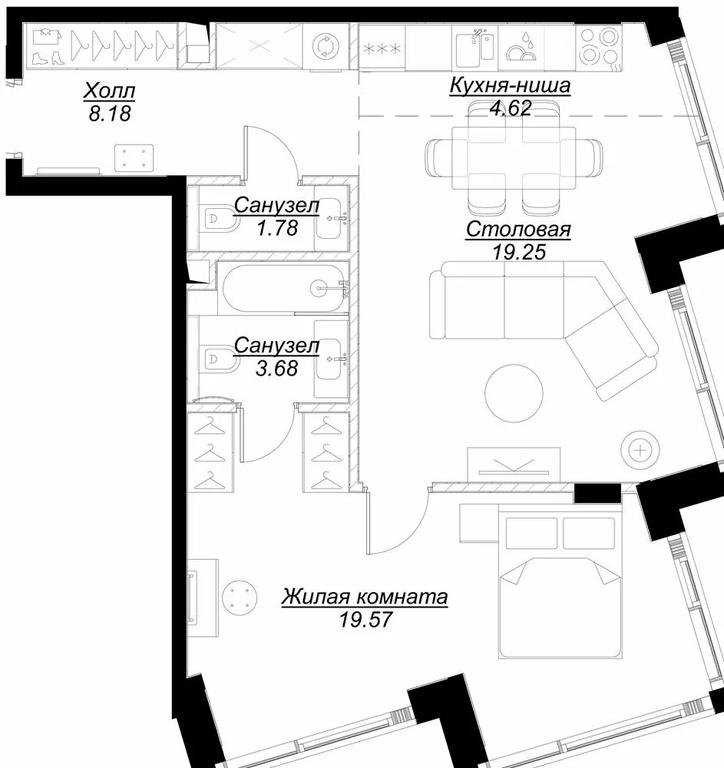 1-BD Apartment Sale, 60.51平方米 at Mod, 4th Maryinoy Roschi Street, 12с9, Moscow, Russia #1