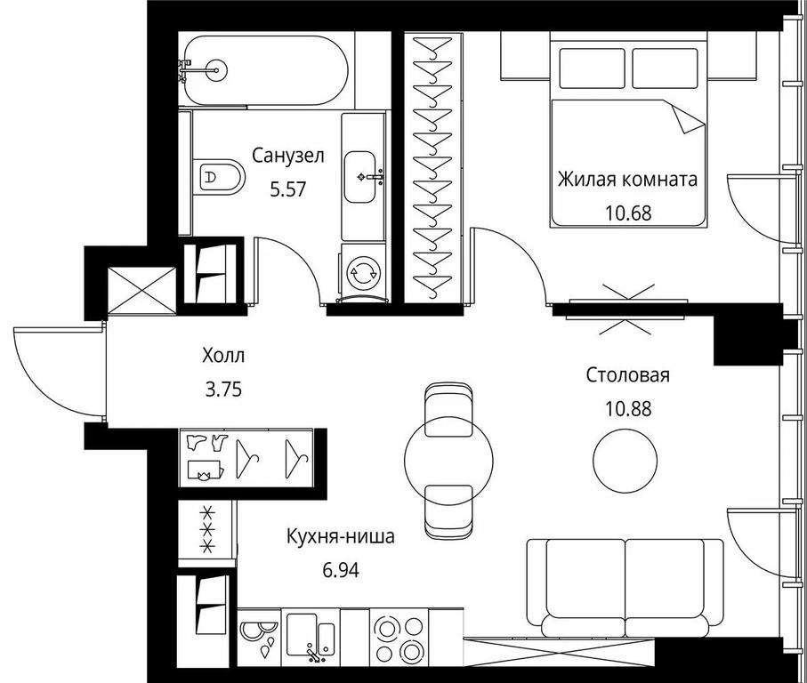 1-BD Apartment Sale, 37.82平方米 at City Bay, Volokolamskoye Highway, 95с3, Moscow, Russia #1